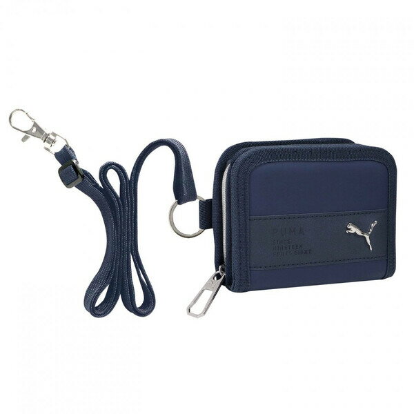 PUMA プーマ 2つ折りホックウォレット ネイビー ストラップ付 財布 カード 小銭入れ カッコいい 小学 ..