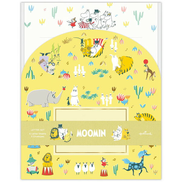 ムーミン レターセット Let's have a Happy Journey アニマルとの出会い イエロー 箔押し 便箋 封筒 手..