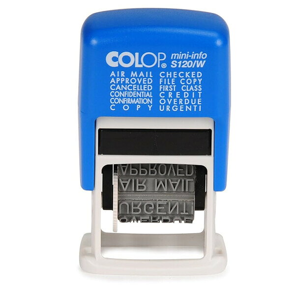 商品名COLOP コロップ 目的別スタンプ 英語版 インク赤 事務印 ビジネス 日本システムス説明オーストリアのスタンプなどを製造しているメーカー「COLOP(コロップ)」社の卓上スタンプです。内部にインクをしみ込ませたスポンジが内蔵されていて、スタンプ台無しでご利用いただけます。書類などの押したい場所にポンと押せば、印面がくるりと回って押印されます。【サイズ】本体=約W41×D27×H72mm、印面=約4×21mm【材　質】PS樹脂【インク】赤【内　容】 ・AIR MAIL ・APPROVED(承認) ・CANCELLED(キャンセル) ・CONFIRMATION(確認) ・COPY ・CHECKED ・FILE COPY ・FIRST CLASS ・CREDIT ・OVERDUE(期限の切れた/未払いの) ・URGENT!(至急!)品番CLP120WRカテゴリー商品のジャンルで探す&nbsp;>&nbsp;文房具・ステーショナリー&nbsp;>&nbsp;事務用品&nbsp;>&nbsp;事務用スタンプ＼事務用スタンプ 一覧はこちら／当店では かわいい おしゃれな 文房具を中心にセレクト☆彡 人気のキャラクターグッズも豊富! 文具・雑貨・おもちゃ・鞄・スポーツ用品の総合バラエティショップです。ポスト投函するメール便対応や送料無料の商品も多数!この商品の基準数は1個につき 50 です。※ご注文を確定される前にメール便で配送できる個数をご確認ください。基準数オーバーの場合には、配送形式の変更をお願いするメールをお送りしています。変更が完了してから改めて在庫確保しますので、欠品になったり、完売などの理由によりキャンセルさせていただく場合があります。※メール便は、配達の日時指定に対応しておりません。