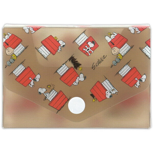 スヌーピー カードケース Happiness is Red ベージュ ハウス 仕切り付 名刺 トレカ かわいい PEANUTS ..