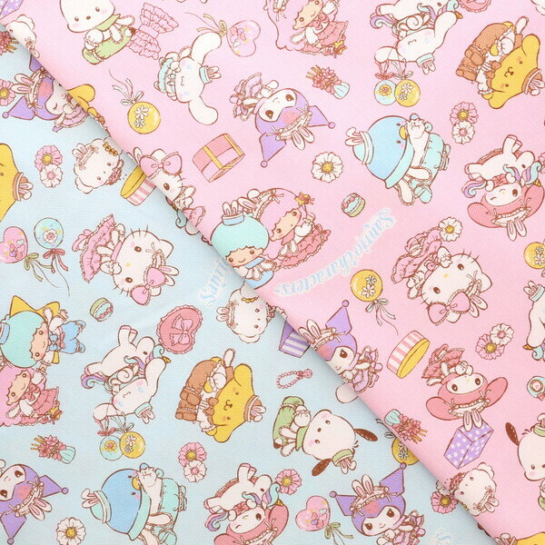 【オックス】 生地 サンリオ オールスターズ うさ耳柄 幅約110cm 約100cm カット済 KOKKA サンリオ総選挙