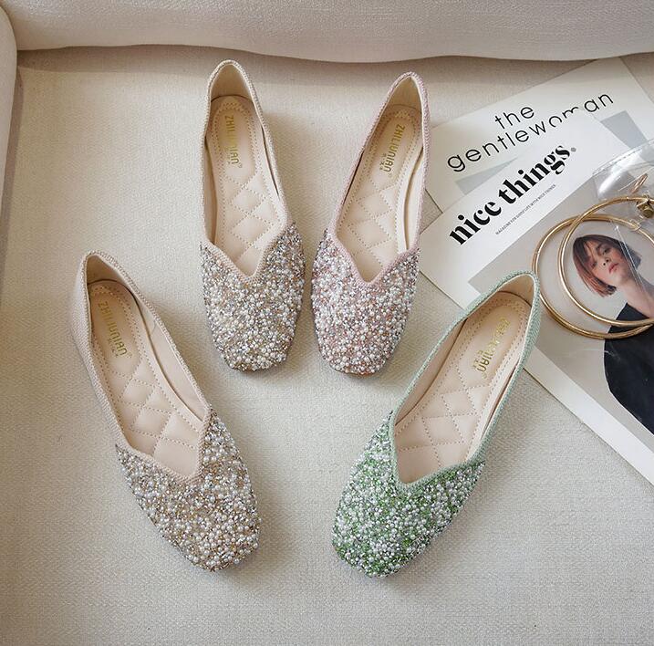 パンプス 痛くない vカット キラキラ　オフィス ローヒール ぺたんこ パール付き　バレエシューズ　フラットパンプス スクエアトゥ 走れる ぺたんこ　クッション入り　フラットシューズ 通勤 パンプス　通勤 通学　柔らか