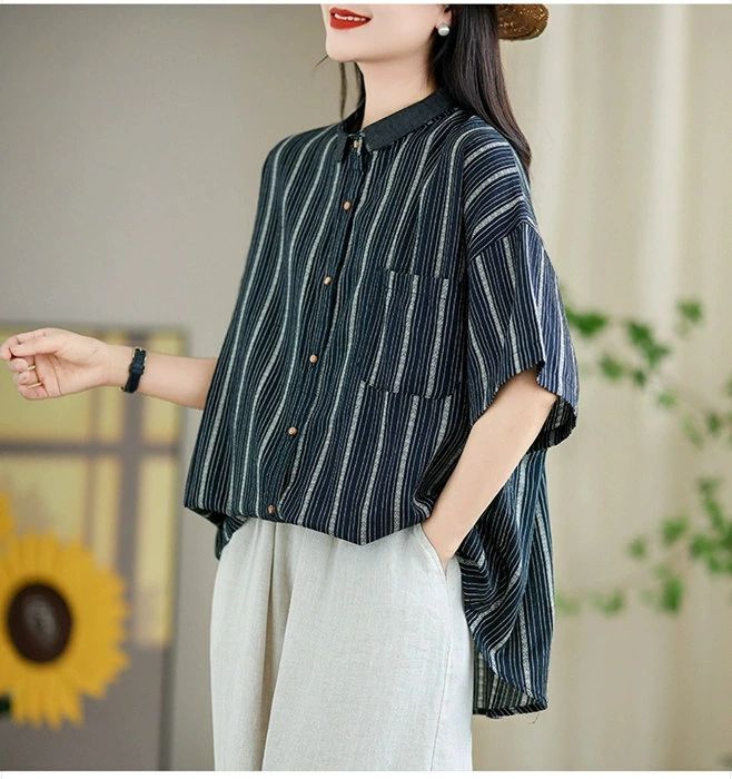 ロングシャツ トップス ブラウス レディース チュニック きれいめ 半袖 薄手 夏 シャツワンピース アウター ストライプ柄 コットン オーバーサイズ ワンピース 着やせ プルオーバー カーディガン 春 秋 大きいサイズ 体型カバー