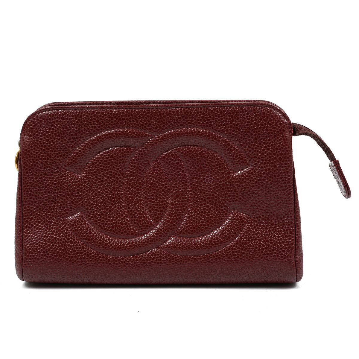 シャネル CHANEL 化粧ポーチ コスメポーチ キャビアスキン ココマーク　ボルドー　赤系 ゴールド金具 レディース 【中古】