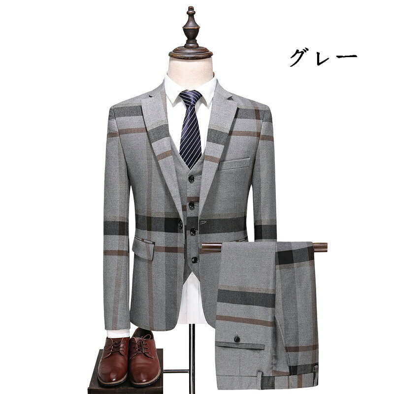 メンズスーツ 3ピーススーツ ビジネススーツ スーツスーツ メンズスーツスリーピーススーツ 1つボタンスーツ メンズ スリムスーツ 男性用 紳士服 大きいスーツ セットアップ ファッション オシャレ 高品質 フォーマル 結婚式 グレー 紺色
