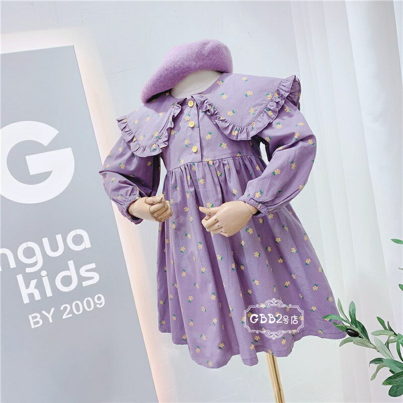 韓国子供服 ワンピース 長袖 春秋 花柄 子供ドレス ロング丈 コットン プリント 女の子 リゾート おしゃれ 子ども服 赤ちゃん ベビー ビーチ カジュアル 女児 人気 可愛い ジュニア服 卒園式/入学式/パーティ パープル 90 100 110 120 130 140