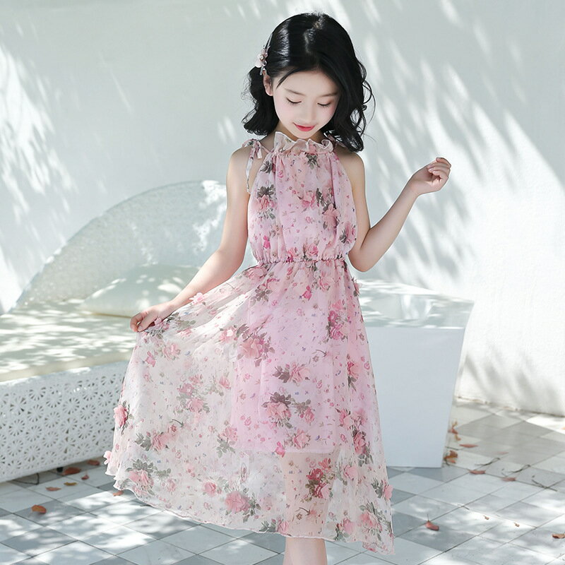 子供服 ボヘミアン ワンピース ミモレ丈 ロングワンピース 花柄 シフォンワンピー...