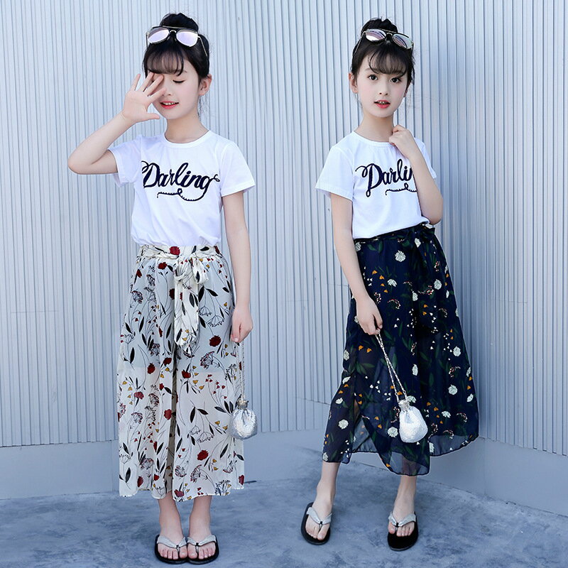 韓国子供服 セットアップ 夏 女の子 花柄 トップス+ズボン ワイドパンツ tシャツ ...