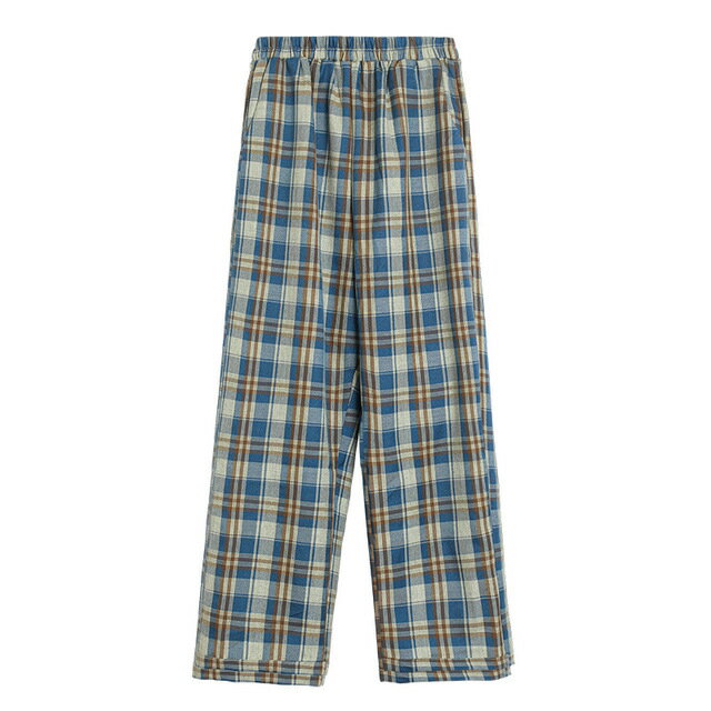 レディース ボトムス ズボン チェック柄 ロング 2色 春夏秋 薄手 ゆったり カジュアル 復古調 シンプル ハイウエスト コットン SからXXL