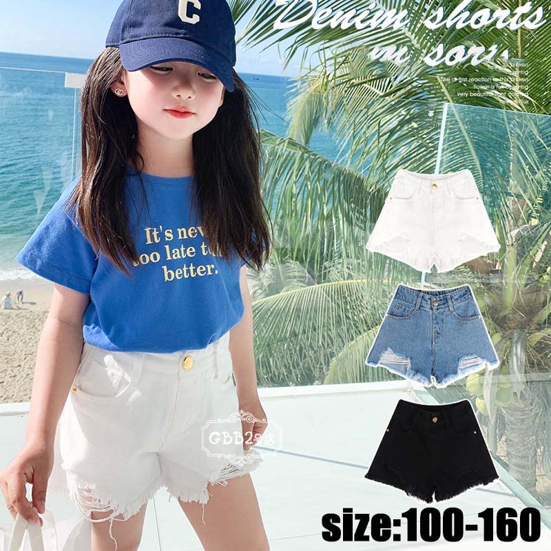 デニム ショートパンツ キッズ 裾 短パン パンツ ジーンズ ジーパン 春夏 カジュアルパンツ ボトムス こども 可愛い きれいめ デニムパンツ ビーチパンツ 無地 単品売り ホワイト ブラック ブルー 100 110 120 130 140 150 160cm