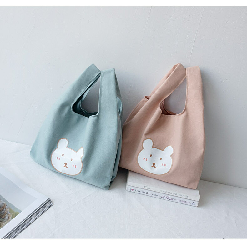 ミニコンビニエコバッグ mini エコバッグ キャンバスバック 折りたたみ 全4色 熊の柄 弁当エコバッグ おしゃれ 28*23*14cm 便利 手に痛くない 甘くて可愛い 学生 プレゼント ギフト
