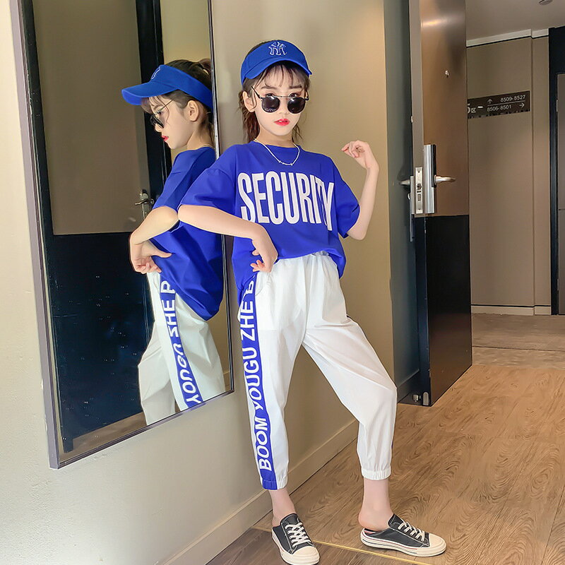 韓国子供服 セットアップ Tシャツ ズボン プリント 九分丈パンツ 夏 半袖 ゆったり...