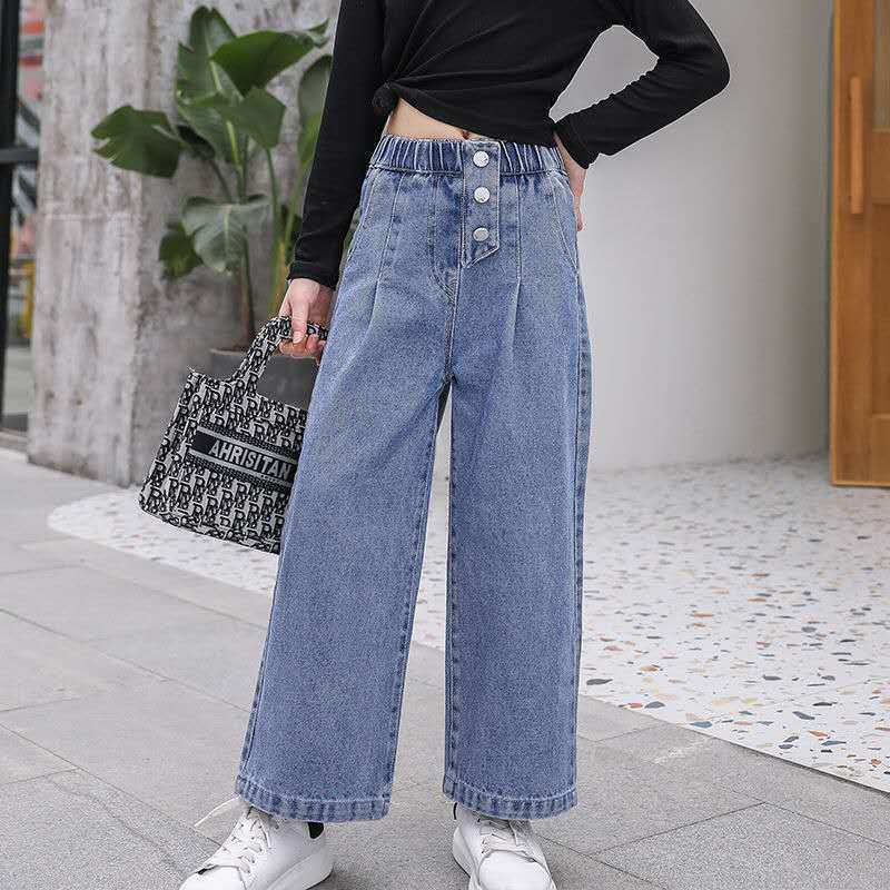ガウチョパンツ キッズデニムパンツ マキシ丈 子供服 デニムパンツ 長ズボン ワイ...