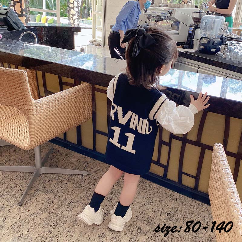 ニットベスト ニットワンピース チョッキ セーター 子供服 キッズ メリヤス 丸襟 プルオーバー 春秋 トップス ベビー 女の子 ノースリーブ カジュアル おしゃれ 子ども服 人気 可愛い ジュニア服 卒園式/入学式 ブラック ピンク 80-140cm