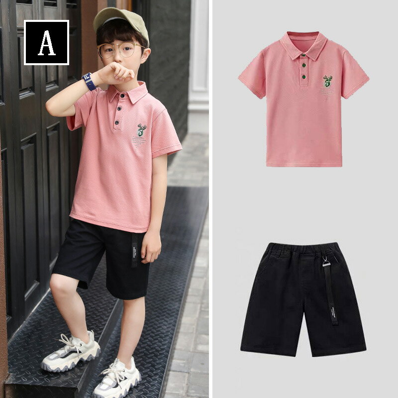韓国子供服 2点セット 夏 ポロシャツ 半ズボン 半袖 五分丈パンツ 男の子 カジュア...