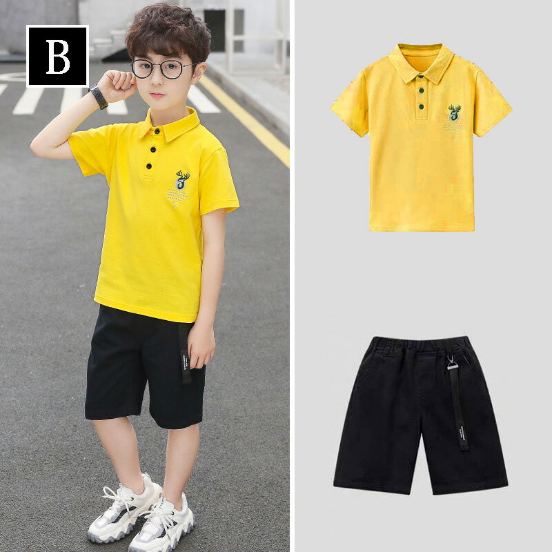 韓国子供服 2点セット 夏 ポロシャツ 半ズボン 半袖 五分丈パンツ 男の子 カジュア...