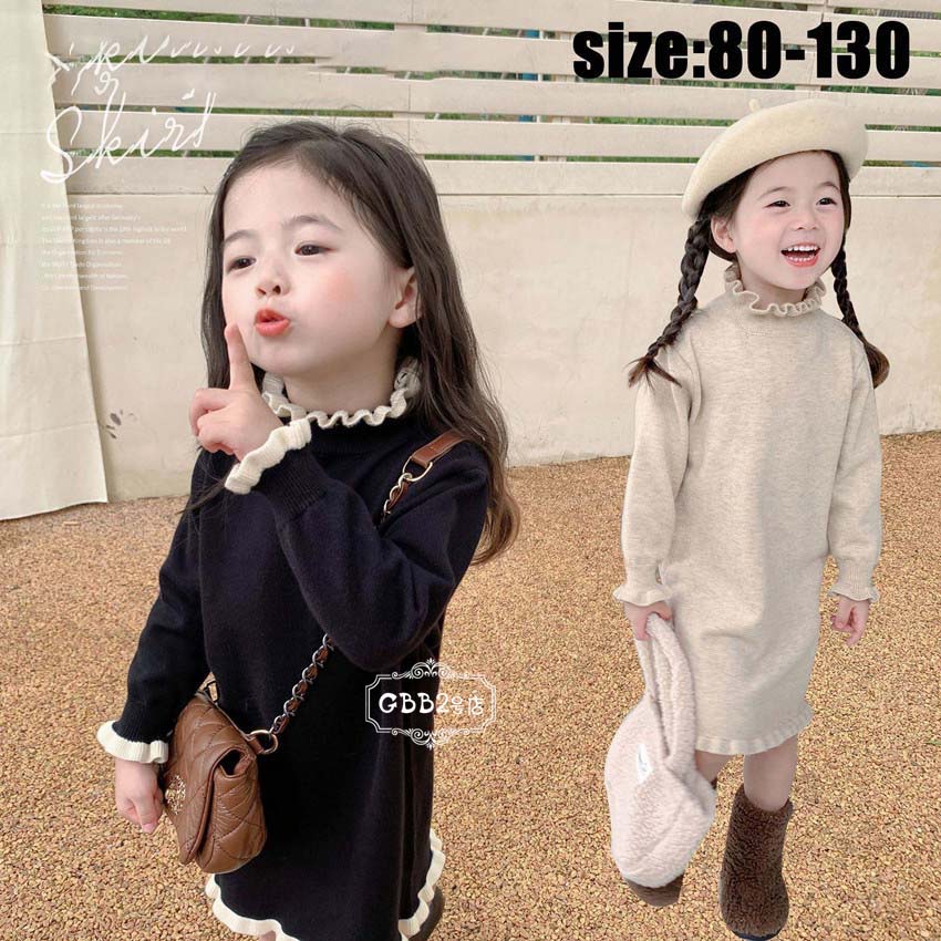 韓国子供服 ニットワンピース セーター ニット 秋冬 女の子 ロング丈 ストレッチ 長袖 リゾート おしゃれ ベビー服 ビーチ カジュアル 可愛い ジュニア服 2色 80 90 100 110 120 130cm