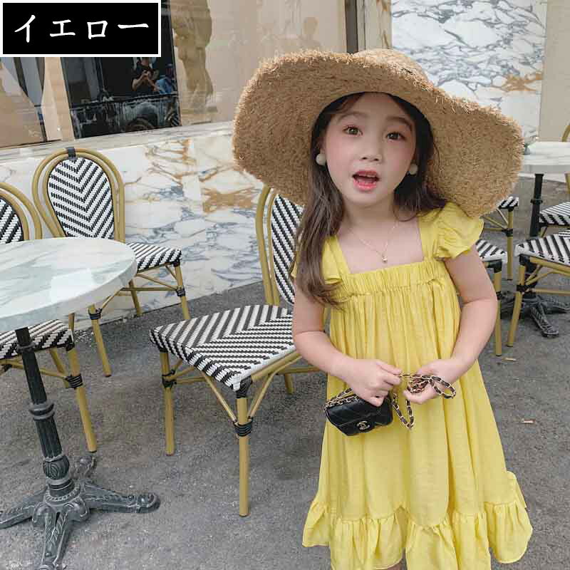 子供服 ワンピース 女の子 ロング丈 半袖 サロペット フレアスカート リゾート おしゃれ 子ども服 キッズ 女児 夏 シンプル ビーチ 子供ドレス 無地 人気 可愛い ジュニア服 卒園式/入学式/パーティ オフホワイト ピンク イエロー