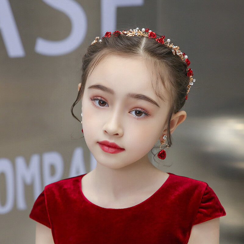 3点セット 髪飾り 花 イヤリング カチューシャ 子供 発表会 子供ドレス 七五三 ウエディング ヘアアクセサリー キッズ 子供用小物 キッズ 女の子 ガールズ フォーマル 子供ヘッドドレス 花びら パール付き 結婚式 花嫁 発表会 パーティー 成人式 レッド