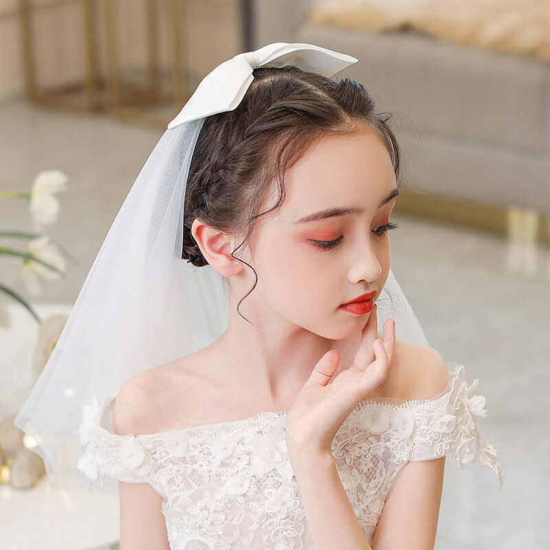 ウェディング ベール 花嫁 結婚式 子供用 コスプレ 髪飾り リボン ヘアクリップ 白 ホワイト 子供ドレス チュールウェディング シースルー アクセサリー キッズ 女の子 ガールズ 子供ヘッドドレス 結婚式 花嫁