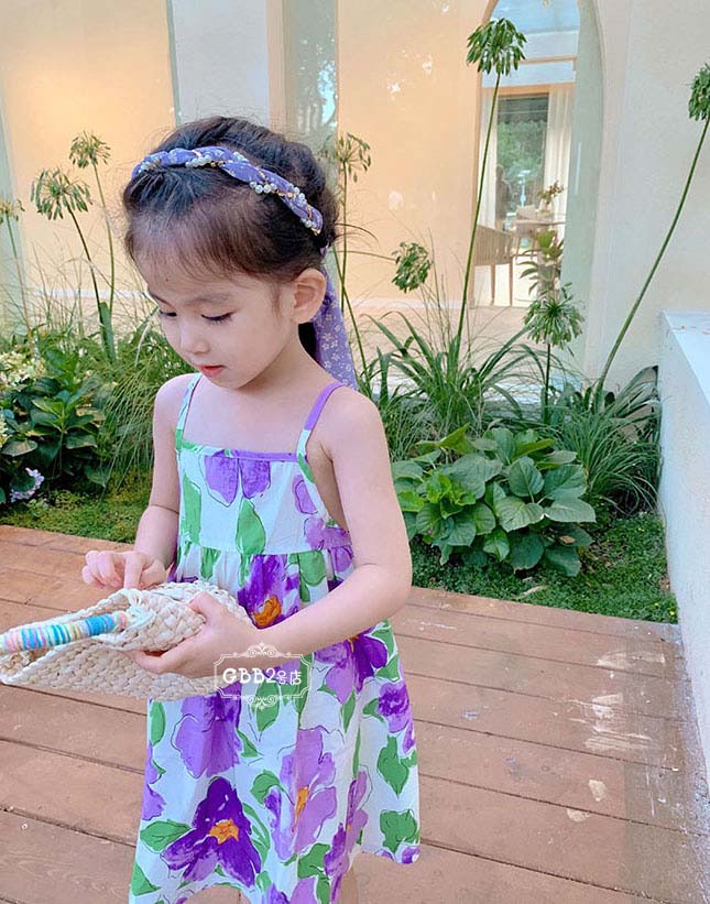 韓国子供服 ワンピース ロング丈 夏 子供ドレス 花柄 ハート柄 プリント ノースリーブ ベアバック サロペットスカート 女の子 リゾート おしゃれ 子ども服 ビーチ カジュアル 女児 ベビー 人気 可愛い ジュニア服 卒園式/入学式/パーティ レッド パープル 2