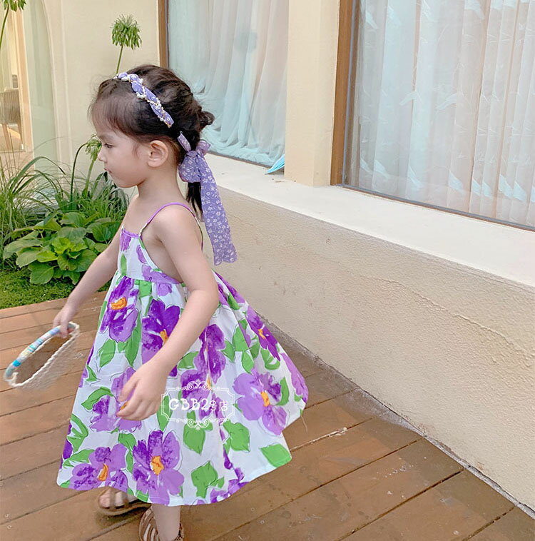韓国子供服 ワンピース ロング丈 夏 子供ドレス 花柄 ハート柄 プリント ノースリーブ ベアバック サロペットスカート 女の子 リゾート おしゃれ 子ども服 ビーチ カジュアル 女児 ベビー 人気 可愛い ジュニア服 卒園式/入学式/パーティ レッド パープル 3