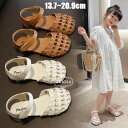 サンダル キッズ 子供サンダル ビーチサンダル 女の子 子ども靴 透かし彫り 夏物 キッズシューズ 滑りにくい ソフトの底 ベビー 子供用 姫系 子ども かわいい おしゃれ 可愛い 卒園式/入学式/パーティ ピンク ブラウン オフホワイト(4)