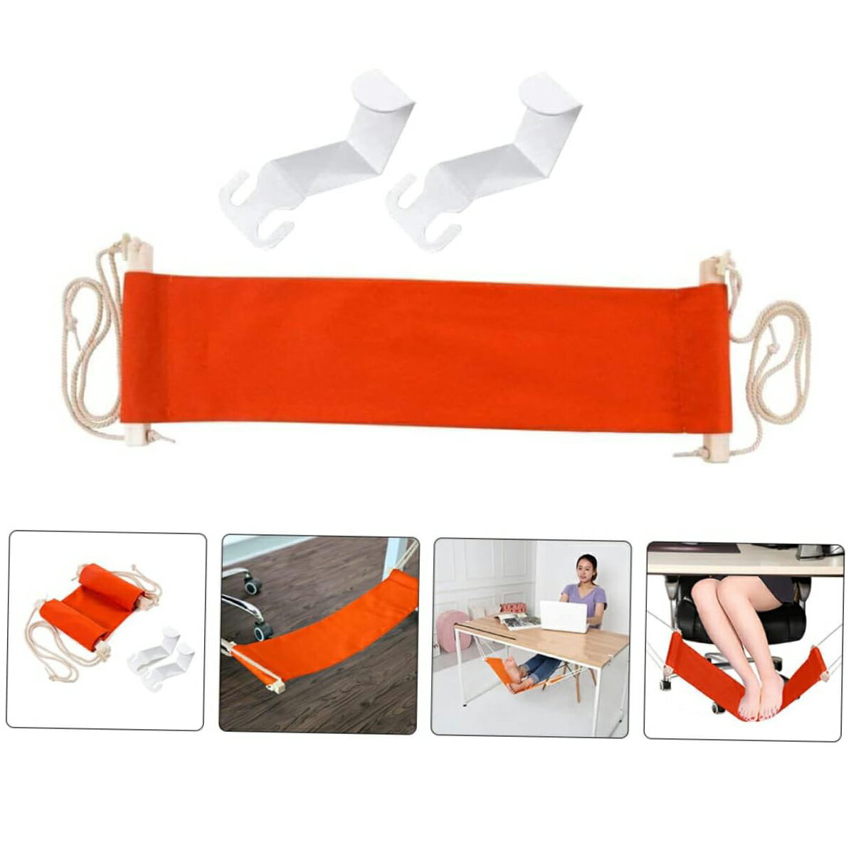 足置き ハンモック式フットレスト 取付簡単 調節可能 テーブル 脚 デスク フット スツール 折りたたみ式 キャンバス生地 自宅 机 デスク サラリーマンプレゼント 足休め 足乗せ 足休息 丸洗い可能 オフィス 部屋 オレンジ ブラック