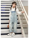 韓国子供服 春秋 新品 サロペット デニムパンツ 女の子 セットアップ シャツ+デニムオーバーオール キッズ 上下セット 長袖 長ズボン 白いシャツ サロペットパンツ 通学着 ジュニア服 かわいい レジャー デイリー 春着 秋着 ファッション 120 130 140 150 160 170 2