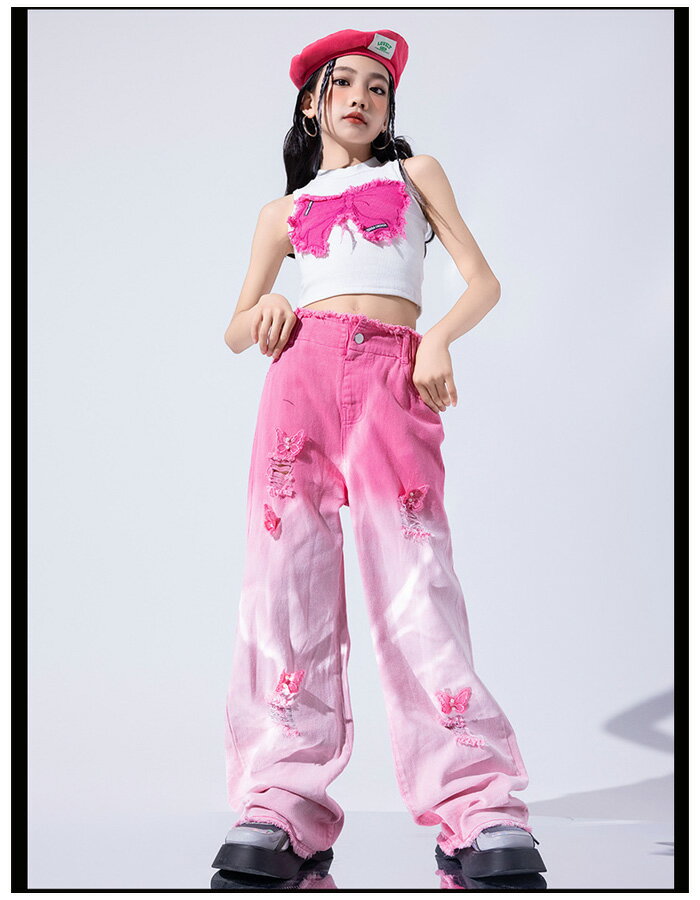 ダンスパンツ ピンク系 かわいい デニムパンツ ワイドパンツ キッズ ガールズ hiphop K-pop 舞台 団体服 演出服 練習着 デニムワイドパンツ 韓国 新作 人気 ストリートダンス ジャズダンス 運動会、応援団、クラス活動 ファッション 110 120 130 140 150 160 170 180