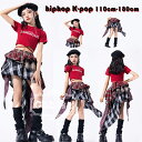 キッズ ダンス衣装 女の子 セットアップ チェックスカートレッド Tシャツ アシンメトリースカート カコイイ 派手 hiphop ジャズ 韓国 K-POP 子供...