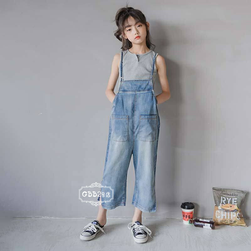 韓国子供服 セットアップ 女の子 夏 2点セット チョッキ オーバーオール デニムパ...