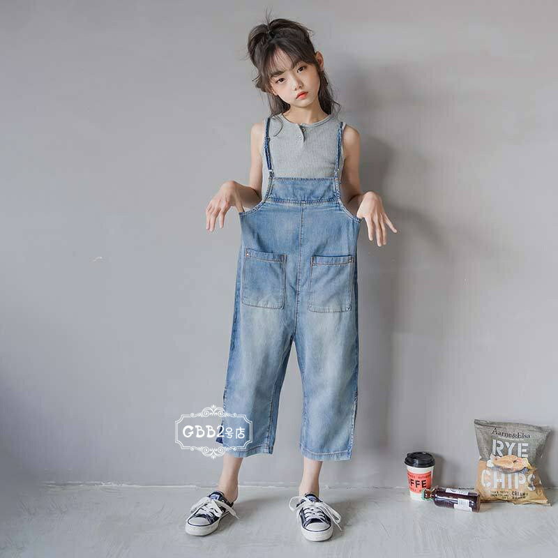 韓国子供服 セットアップ 女の子 夏 2点セット チョッキ オーバーオール デニムパ...