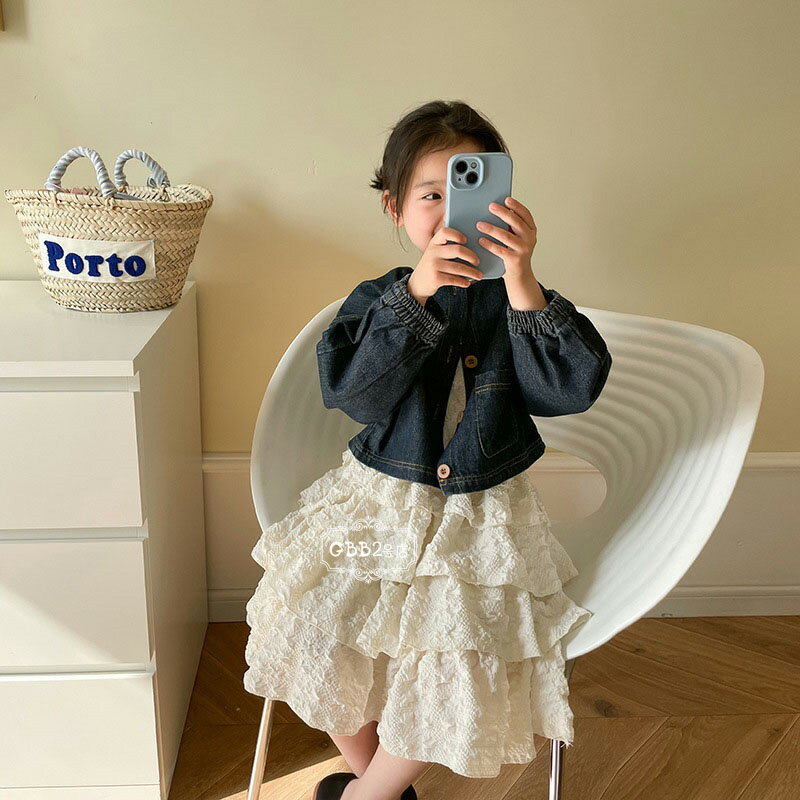 韓国子供服 セットアップ 女の子 春夏 2点セット デニム コート+ワンピース カジュ...