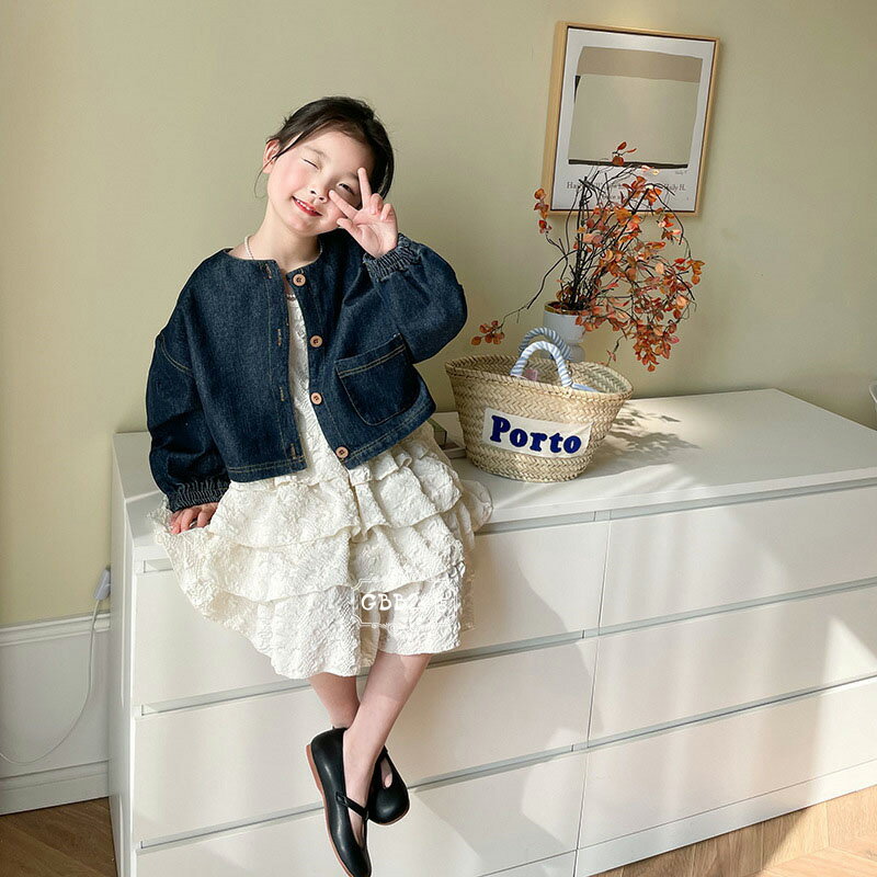 韓国子供服 セットアップ 女の子 春夏 2点セット デニム コート+ワンピース カジュ...