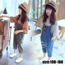 韓国子供服 セットアップ 女の子 夏 tシャツ オーバーオール デニムパンツ ジーンズ 七分袖 七分丈パンツ オールインワン ゆったり リゾート キッズ カジュ...