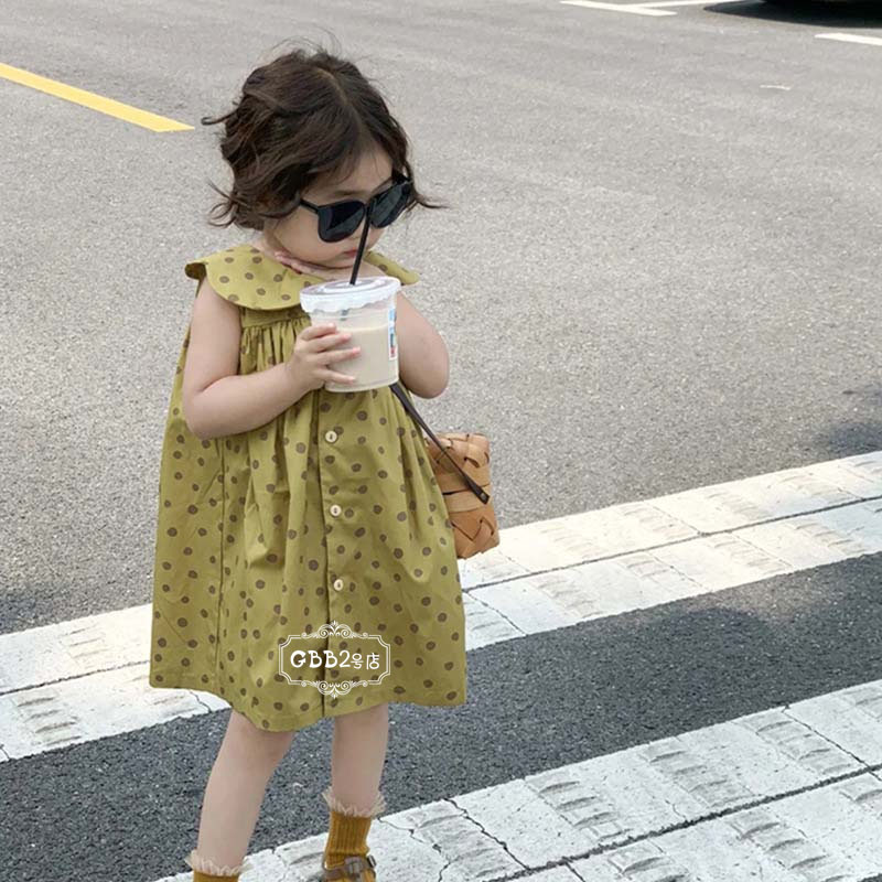 韓国子供服 ワンピース 夏 女の子 ノースリーブ 子供ドレス ドット 水玉 Aライン ...