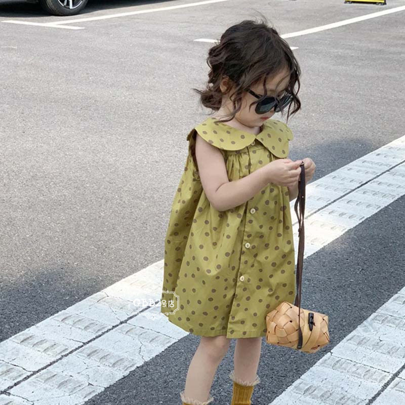 韓国子供服 ワンピース 夏 女の子 ノースリーブ 子供ドレス ドット 水玉 Aライン ...