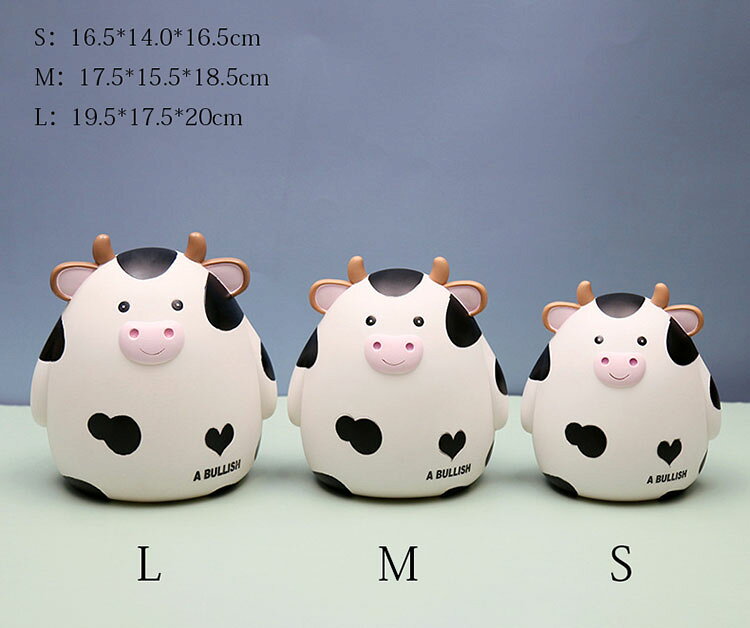 【送料無料】S/M/L 貯金箱 おしゃれ マネーバンク 子供 硬貨 コイン お札 紙幣 牛の形 可愛い 飾り付き 金庫 おもちゃ 大容量 小銭投入ボックス お金 お年玉 コインバンク 子ども 置き物 オブジェ インテリア 割れない 雑貨 装飾品 小物 癒し プレゼント 選べる2色 [3]