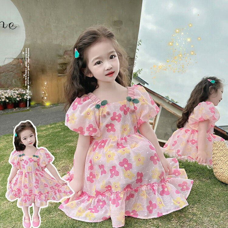 Short Sleeves - ワンピース キッズ 夏 ベビー服 女の子 花柄ワンピース ジュニア 綿 子供服 半袖ワンピース 赤ちゃん 子ども服 おしゃれ かわいい 七五三 結婚式 入学 入園 幼稚園 小学生 誕生日 プレゼント 旅行 海 お姫様 ナチュラル 140cm 130 120 110 100 90