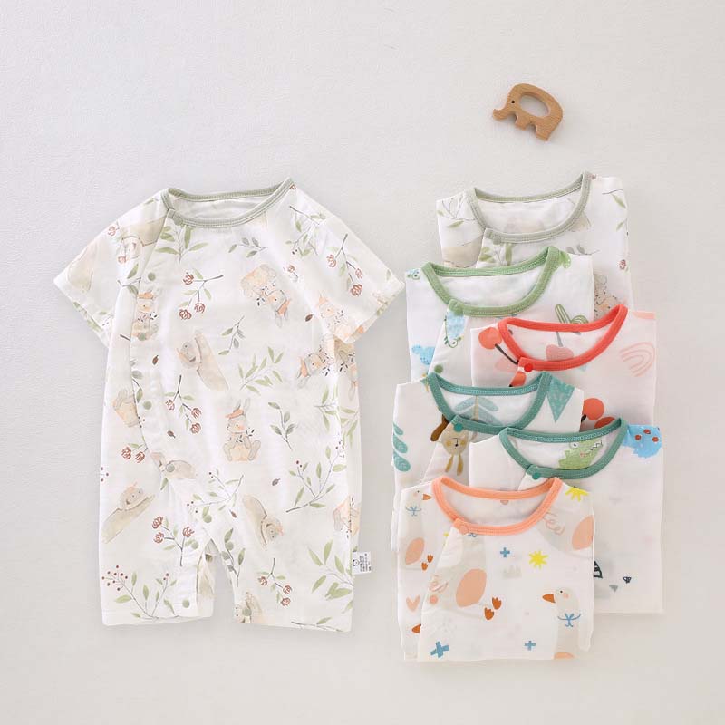 Short Sleeves - ロンパース カバーオール 半袖 新生児 赤ちゃん ベビー服 男の子 女の子 ユニ 子供服 夏服 半そで お部屋着 4色 カラバリ 肌着 出産祝い ギフト 59cm 66cm 73cm 80cm 90cm おしゃれ 可愛い ボディースーツ ルームウェア パジャマ