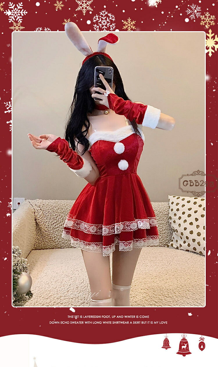 クリスマス コスチューム 豪華な6点セット ドレス レディース ワンピース 仮装 サンタ パーティードレス Aライン スカート 兎耳 うさぎ ウサギ カチューシャ サンタコス サンタクロース 演出服 イベント クリスマスコスプレ 文化祭 学園祭 gbb2-10018415 GBB2号店 サンプル画像2