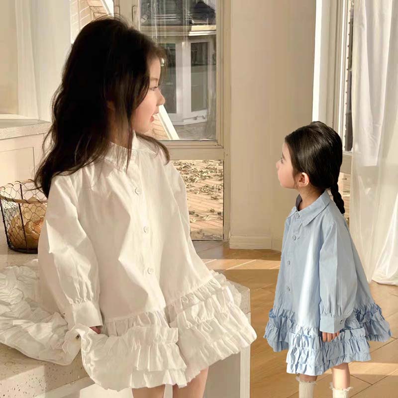 シャツ ワンピース キッズ ベビー服 女の子 ワンピース 長袖 春 夏 秋 子供服 フリルワンピース ジュニア 赤ちゃん トップス 白 おしゃれ 可愛い 結婚式 七五三 入学 入園 幼稚園 小学生 誕生日 プレゼント お姫様 お出かけ 90cm 100cm 110cm 120cm 130cm 140cm 送料無料