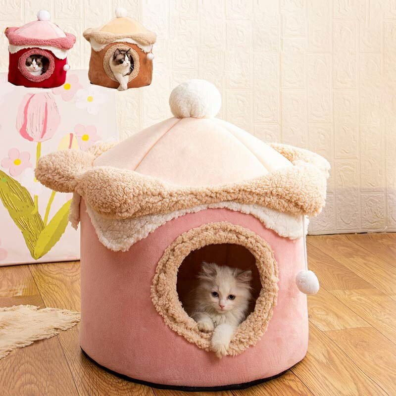 樂天商城 - ペットベッド ドーム型 M L 猫 犬 洗える ドームハウス クッション ペットハウス 猫用 小型犬用 ネコベッド ふわふわ キャットハウス 犬用ベッド ペット用寝袋 ペット用品 保温防寒 おしゃれ 暖かい 可愛い 犬猫兼用 滑り止め 柔らかい もこもこ 春夏秋冬 送料無料
