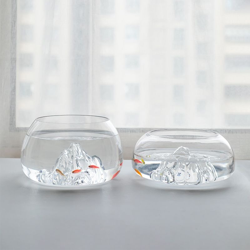 金魚鉢 おしゃれ 氷山造形 金魚 メダカ 水槽 室内 ミニ水槽 山型 ガラス金魚鉢 小さな水槽 メダカ鉢 観..