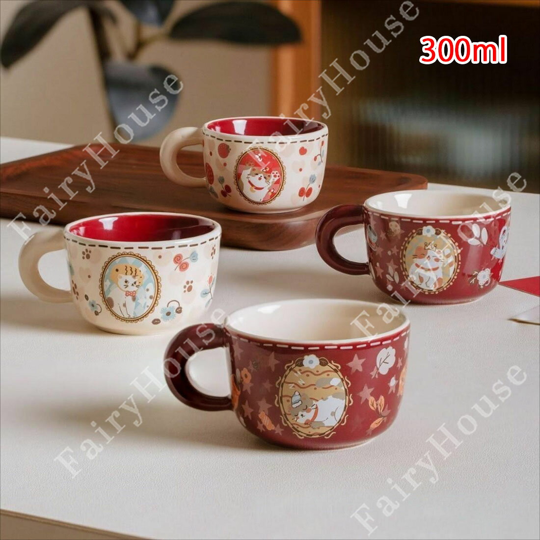 ※商品情報 美しい 花と猫柄 マグカップ カラー：写真色 サイズ：11*5.5cm 口径8.5cm 素材：陶器 ※ご購入頂前にかならずご確認下さいませ。 ※商品ページに記載のサイズと商品タグに記載のサイズは、採寸方法の違い（ヌード寸法・製品寸法）により表記が異なる場合がございますので予めご了承下さい。 ※お使いのスマホの画面やパソコンのディスプレイにより、実物とは色合いや色の濃淡が異なって見える場合がございますのでご留意くださいませ。