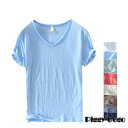 tシャツ トップス カットソー vネック 半袖 綿 天竺 カットオフ 無地 メンズ レディース ファッション