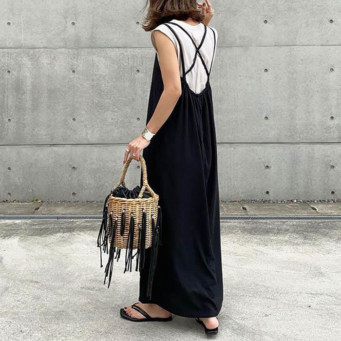 新色追加 サロペット キャミワンピース レディース 春 秋 冬 ワンピース ロング 大きいサイズ キャミワンピ ロングワンピース ロングキャミソール フェミニン 着痩せ トレンド レディース レイヤード風 体型カバー ゆったり ブラック 黒 キャメル グリーン カーキ