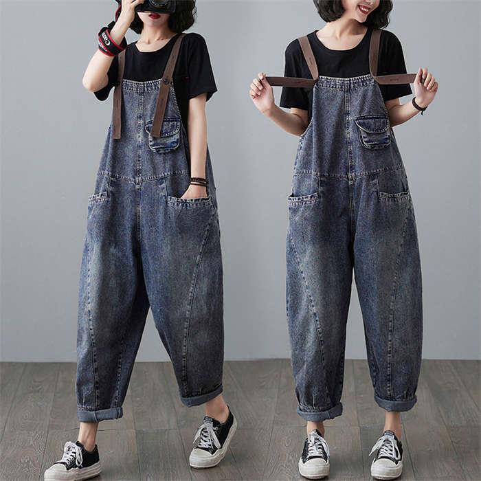 デニムサロペット サロペット デニム 大きいサイズ ワイド パンツ レディース オーバーオール オールインワン サスペンダー キャンプ カジュアル ロング 体型カバー ゆったり 楽ちん 大人 デニムワイドパンツ 春 夏 秋 無地 着痩せ カジュアル オシャレ 送料無料