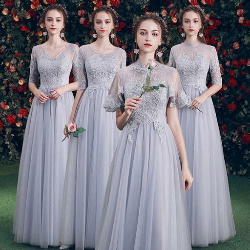ブライズメイド ドレス ロング丈 パーティー 二次会 4タイプ 締め上げ 袖付き Vネック ラウンド 結婚式 体型カバー 卒業式 成人式 花嫁 ピアノ 発表会 演奏会 ブライズメイド ドレス ロング丈 パーティー 二次会 4タイプ 締め上げ 袖付き Vネック ラウンド 結婚式 体型カバー 卒業式 成人式 花嫁 ピアノ 発表会 演奏会